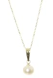 Classical 9 ct Gold White 6.0-6.5mm Pearl Women Pendant + Chain