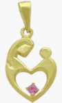 10K Yellow Gold Pink Tourmaline Moter & Child Pendant
