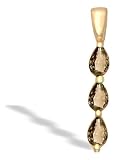 14K Yellow Gold Genuine Pear Smoky Quartz 3-Stone Pendant
