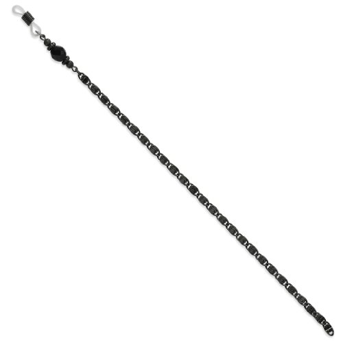 1928 Black Crystal Bead Eyeglass Holder Black-plated 30 Inch Chain