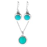Sterling Silver Turquoise Inlay Round Drop Earrings and Matching Pendant Set, 16