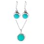 Sterling Silver Turquoise Inlay Round Drop Earrings and Matching Pendant Set, 16"