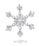 Sterling Silver High Polish 35mm CZ Snowflake Pendant