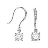Rhodium Plated Sterling Silver Pave Earwire with White CZ Circle Drop Earrings