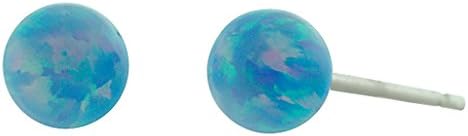 Carrie: 4mm Cornflower Blue Created Opal Ball Stud Post Earrings Solid 14K White Gold