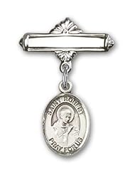 Sterling Silver Baby Badge with St. Robert Bellarmine Charm and Polished Badge Pin