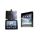 Durable Leather Flip Case for Apple iPad w/ Magnetic Closures and Metal Kickstand - !!BLACK!! + 3 Clear Plastic Screen Protectors