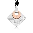 Ziovani 2-tone Engraved Circle of Life Square w/ CZ Stainless Steel Pendant Necklace