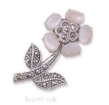Sterling Silver Marcasite Flower Pin Mother Of Pearl Petals