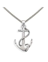 Nautical Anchor and Rope Pendant Necklace Sterling Silver