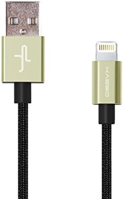 Juno Power KAEBO (BLACK WITH GOLD HEAD) - Lightning Cable (Apple Certified) - 1 Meter (3.3 FT) Braided iPhone Lighting 8 Pin Cable with Aluminum Connectors for iPhone 6 Plus, 6, 5S, 5C, 5; iPad Air, iPad Mini and More; Apple Lightning Cable, Lightning Charger, Lightning Cable MFI Certified