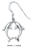 Sterling Silver Kissing Dolphin French Wire Earrings