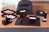 Search : Wood Tones Series Desk Pad with Wood Pencil Ledge, 19"x24", Mahogany ELD23390