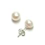 Sterling Silver White Freshwater Cultured Pearl Button Stud Earrings (6.5x7mm)