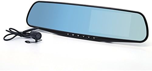 Dual Lens Car Camera Video Dash Cam Rearview Mirror Digital Recorder for Vehicles Front and Rear DVR 4.3" LCD Full HD 1080P G-Sensor Parking Monitor, Black