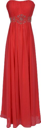 Strapless Chiffon Goddess Long Gown Prom Dress Formal Bridesmaid Junior Plus Size, Size: Medium, Color: Coral