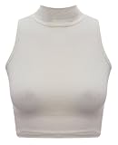 Womens Sleeveless Cropped Top Ladies Polo Neck Crop Dance Stretch Top (S/M (Uk 8/10), Cream)