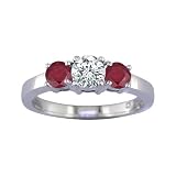 1/4 CT 3 Stone Ruby & Diamond Ring 14K White Gold (Available In Sizes 5 - 10)