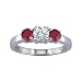 Search : 2 Ct. Three-Stone Red Ruby Gemstone & White Diamond Engagement Ring Bridal Style Round Cut in 14K White Gold