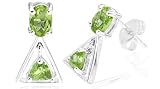 Oval Trillion Cut Peridot Drop Earrings Sterling Silver