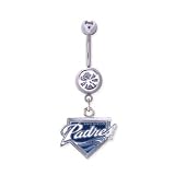 San Diego Padres 316L Stainless Steel Belly Ring with Cubic Zirconia - 14G - 5/8 Inch Bar Length - Sold Individually