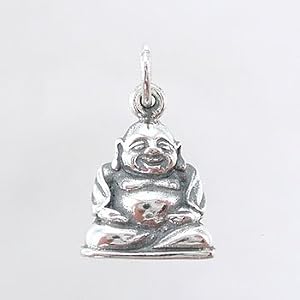 Small Sitting Laughing Buddha Pendant in Sterling Silver, #8286
