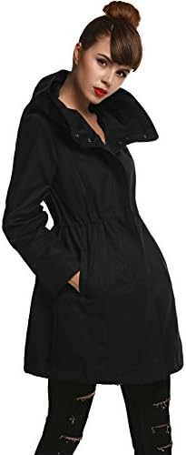 BOYLYMIA Women's Windproof Front-Zip Black Jacket Hooded Climbing Coats Jackets(Black,L)