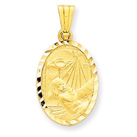 14K Satin and Diamond-Cut Baptism Pendant - Measures 26.1x13.5mm