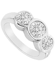 Three Stone Diamond Ring 14K White Gold - 1.75 CT Diamonds
