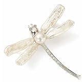14k White Gold Pearl And Diamond Accent Dragonfly Pin