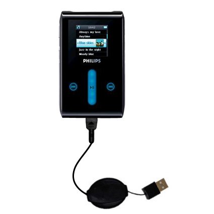 Retractable USB Cable for the Philips GoGear HDD1420 HDD1430 with Power Hot Sync and Charge capabilities - uses Gomadic TipExchange Technology