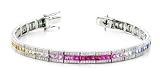 14KT White Gold 8.90cttw Multi Sapphire & Diamond Bracelet
