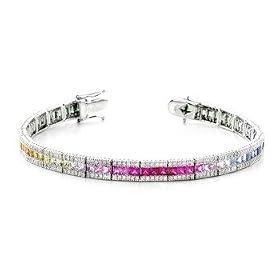14KT White Gold 8.90cttw Multi Sapphire and Diamond Bracelet by Jewelry Pot