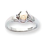 14k White Gold .02ct Diamond & Cultured Pearl BirthStone Ring