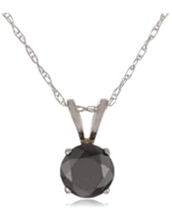 14k White Gold Black Diamond Solitaire Pendant (1/2 cttw)