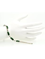 14K White Gold Green Diamond and Jade Link Bracelet