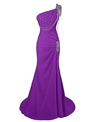 Sequined Crystal Beaded Chiffon Mermaid One Shoulder Evening Dress/Pageant Dress/Prom Dress/Party Dress 