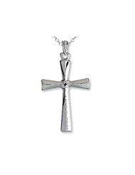 925 Sterling Silver Rhodium Tapered Cross Pendant - 16/18 Adjustable Chain Included