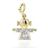 10K Yellow Gold Diamond Girl Charm w/ Spring Ring