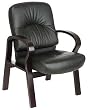 Leather Visitors Chair With Mahogany Finish Wood Base And Arms By Office Star