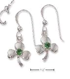 Sterling Silver Shamrock Earrings Emerald-Green Glass Stone (Nickel Free)