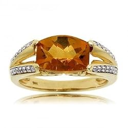 Orange Citrine & Diamond Ring Crafted in 14K Solid Yellow Gold