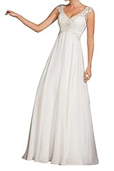 V-neck Natural   Waistline Chiffon Sheer Applique Lace Wedding Dress 