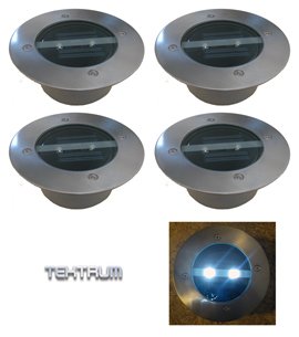 TEKTRUM ROUND-SHAPE LONG-HOUR LIGHTING STAINLESS STEEL 2 LEDS SOLAR DECK PATH PATIO GARDEN WALKWAY LIGHTS (Set of 8)