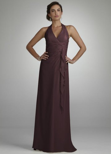 Davids Bridal Bridesmaid Dresses Soft Crinkle Chiffon Halter with Draped Cascade Style F12688