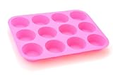12-Cell HOT PINK Muffin CupCake Silicone mold Pan Tin