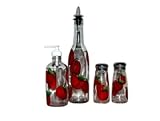ArtisanStreet's 4-piece Hand Painted Glass Condiment Set with Apple Design Made to Order, Signed by Artisan