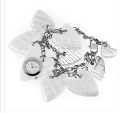 Burberry Stainless Steel & White Acrylic Heart Charm Bracelet Watch BU5261