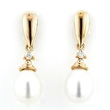 14-Karat Yellow Gold Cultured Freshwater Pearl and Diamond Earrings