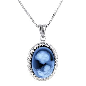 Sterling Silver Oval Agate Cameo Pendant by Netaya
